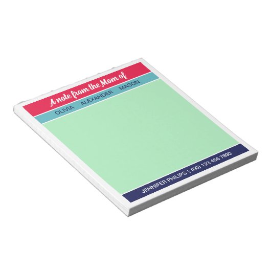 Raspberry Navy Mint Een Notitie Van De Moeder Van Notitieblok (Schuin)