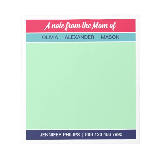 Raspberry Navy Mint Een Notitie Van De Moeder Van Notitieblok (Voorkant)