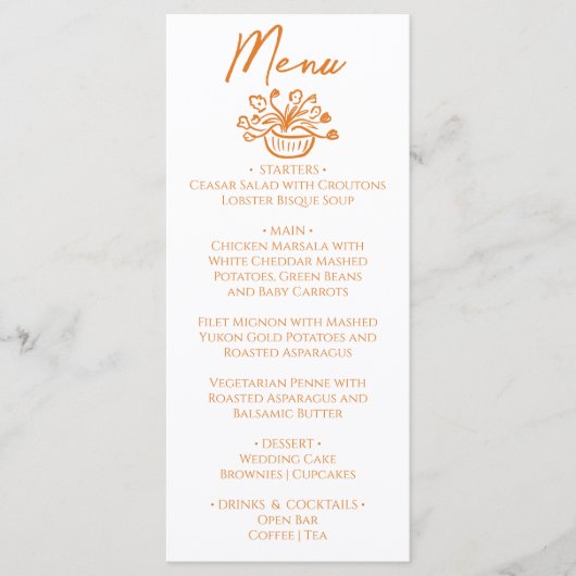 Raspberry Orange Hand Drawn Floral Wedding Menu  (Voorkant)