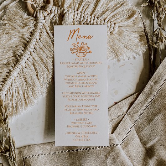 Raspberry Orange Hand Drawn Floral Wedding Menu 