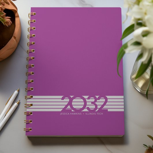 Raspberry Paarse Bottom Stripe Spiral Wekelijks Planner