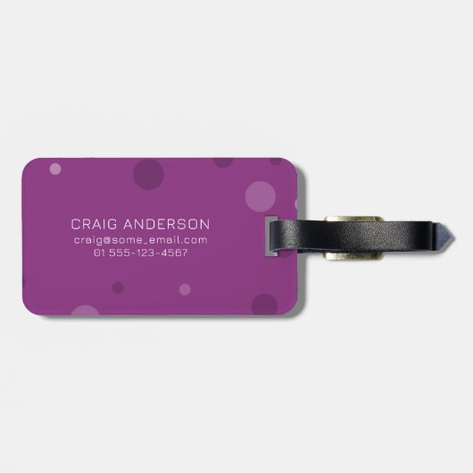Raspberry Paarse Pop Stippen Bagagelabel (Achterkant horizontaal)
