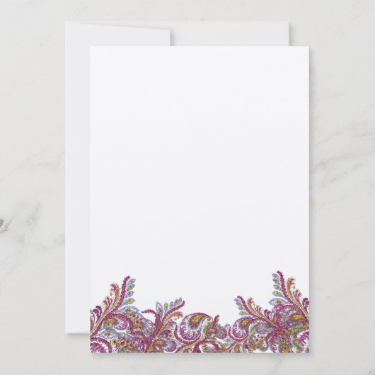 Raspberry Paisley Damask Wedding Invitations Kaart (Achterkant)