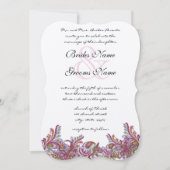 Raspberry Paisley Damask Wedding Invitations Kaart (Voorkant)