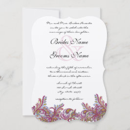 Raspberry Paisley Damask Wedding Invitations Kaart