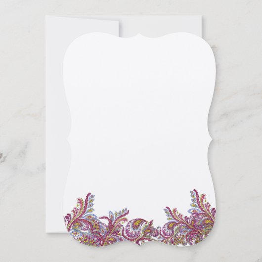 Raspberry Paisley Damask Wedding Invitations Kaart (Achterkant)