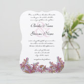 Raspberry Paisley Damask Wedding Invitations Kaart (Staand voorkant)