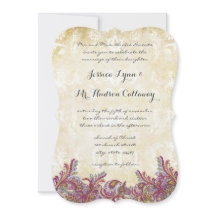 Raspberry Paisley Damask Wedding Invitations