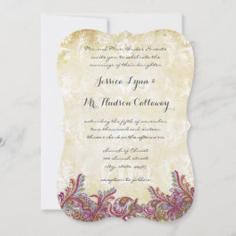 Raspberry Paisley Damask Wedding Invitations Kaart