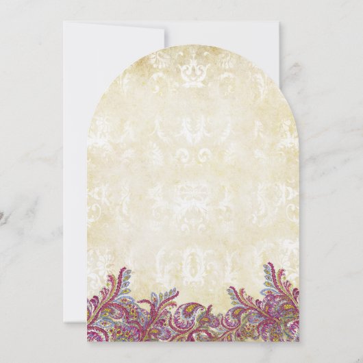 Raspberry Paisley Damask Wedding Invitations Kaart (Achterkant)