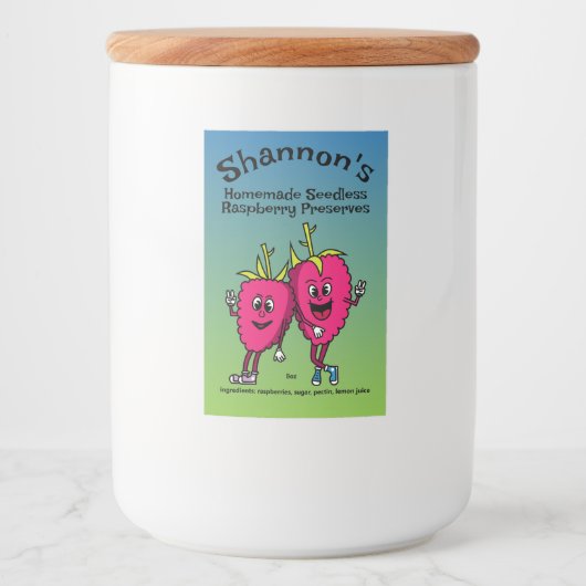 Raspberry Pals Grappige Cartoon Jam Pie en meer Voedselcontainer Etiket (Voorkant)