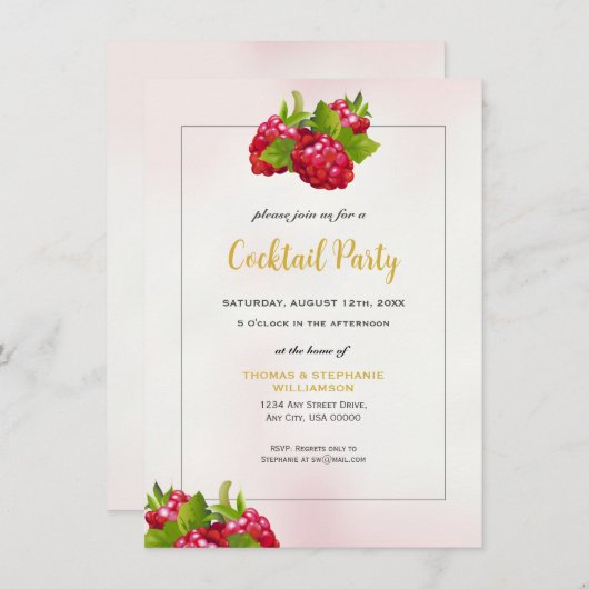 Raspberry Party Uitnodiging (Voorkant / Achterkant)