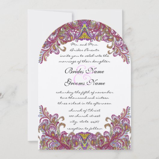 Raspberry Peacock Wedding Invitations Kaart (Voorkant)