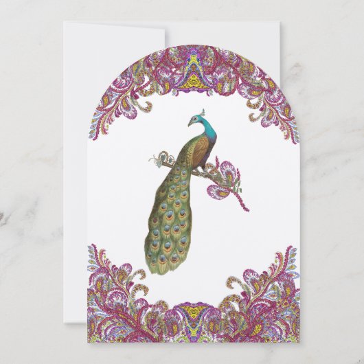 Raspberry Peacock Wedding Invitations Kaart (Achterkant)
