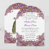 Raspberry Peacock Wedding Invitations Kaart (Voorkant / Achterkant)
