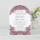 Raspberry Peacock Wedding Invitations Kaart (Staand voorkant)