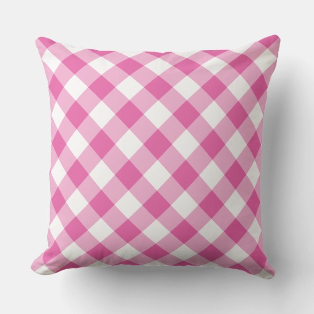 Raspberry Pink and White Jumbo Check Gingham Kussen (Voorkant)