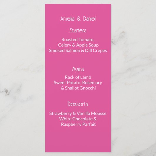 Raspberry Pink And White Menu Card (Voorkant)