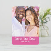 Raspberry Pink and White Photo Save the Date Card (Staand voorkant)