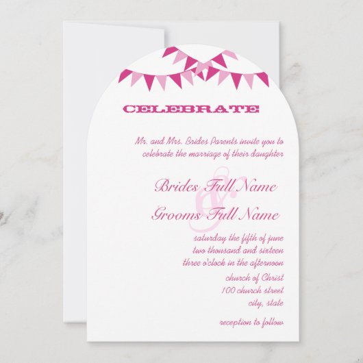 Raspberry Pink Bunting Pennant Wedding Invitations Kaart (Voorkant)