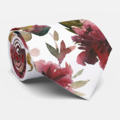 Raspberry Pink Burgundy Peony Garden Weddenschap Stropdas (Opgerold)