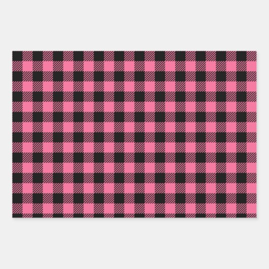  Raspberry Pink en Black Buffalo Plaid Inpakpapier Vel (Voorkant 2)