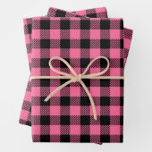  Raspberry Pink en Black Buffalo Plaid Inpakpapier Vel (In situ)