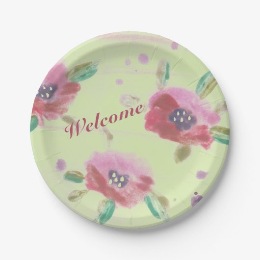 Raspberry Pink en Bourgogne Watercolor Papieren Bordje (Voorkant)