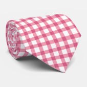 Raspberry Pink Gingham Pset Checked Pattern Stropdas (Opgerold)