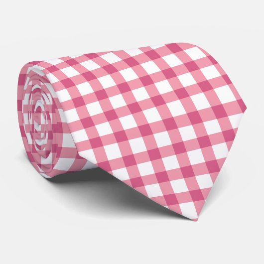Raspberry Pink Gingham Pset Checked Pattern Stropdas (Opgerold)