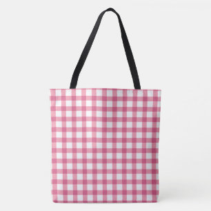 Raspberry Pink Gingham Pset Checked Pattern Tote Bag