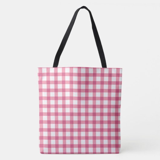 Raspberry Pink Gingham Pset Checked Pattern Tote Bag (Voorkant)