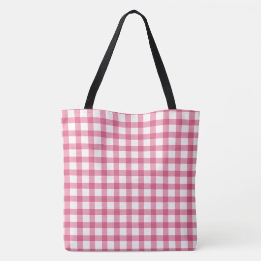 Raspberry Pink Gingham Pset Checked Pattern Tote Bag (Achterkant)