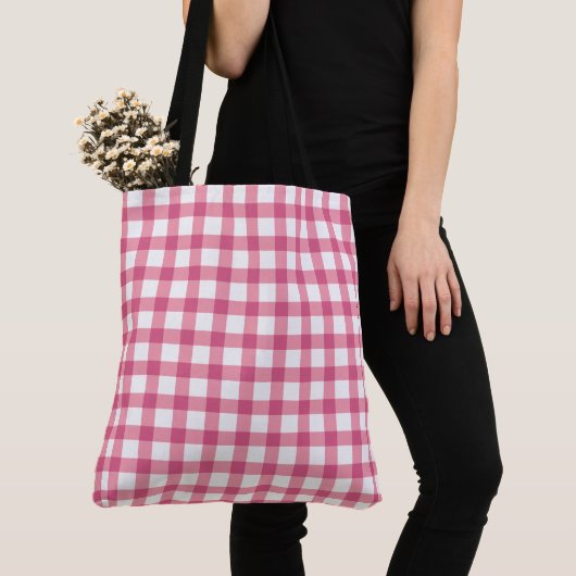 Raspberry Pink Gingham Pset Checked Pattern Tote Bag (Dichtbij)