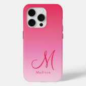Raspberry Pink Gradient Aangepaste Monogram Naam Case-Mate iPhone Case (Achterkant)