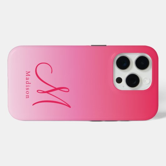 Raspberry Pink Gradient Aangepaste Monogram Naam Case-Mate iPhone Case (Achterkant (horizontaal))