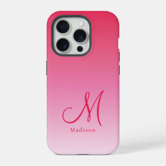 Raspberry Pink Gradient Aangepaste Monogram Naam iPhone 15 Pro Case