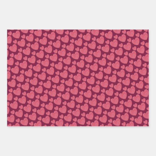 Raspberry Pink Hearts Inpakpapier Vel (Voorkant 3)