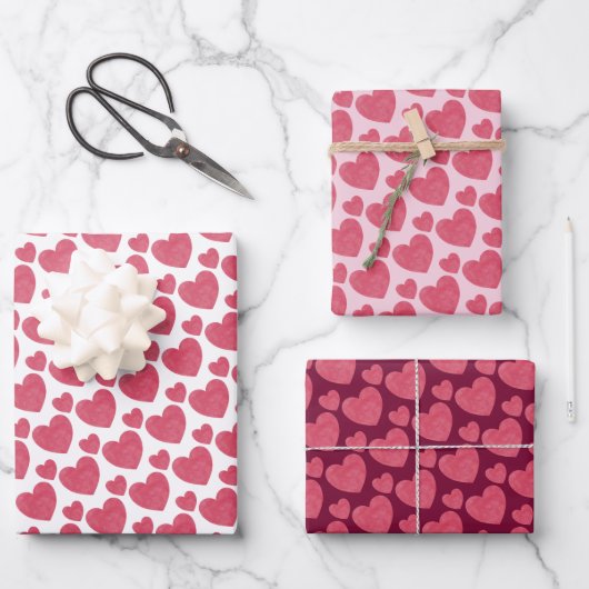 Raspberry Pink Hearts Inpakpapier Vel (Voorkant)