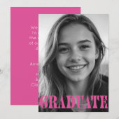 Raspberry Pink Modern Graduation Announcement Card (Voorkant / Achterkant)
