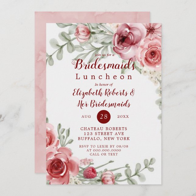 Raspberry Pink Paint Peony Bridesmaids Luncheon (Voorkant / Achterkant)