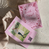 Raspberry Pink QR Code Drawn Floral Photo Wedding Kaart