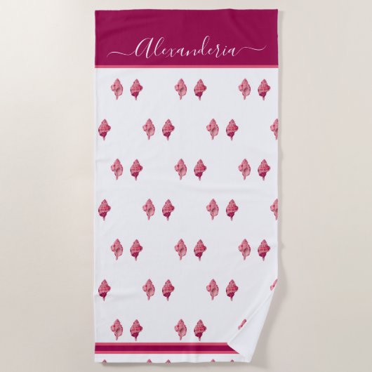 Raspberry Pink Seashell Shell Tropisch preppy roze Strandlaken (Voorkant)