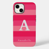 Raspberry Pink Strepen Aangepaste Monogram Naam Case-Mate iPhone Case (Achterkant)