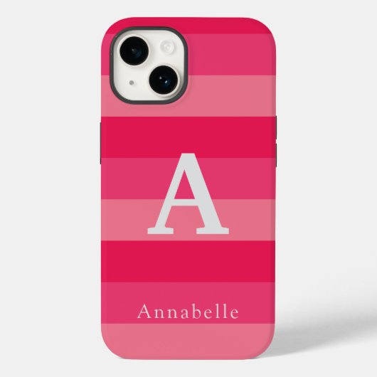 Raspberry Pink Strepen Aangepaste Monogram Naam Case-Mate iPhone Case (Achterkant)
