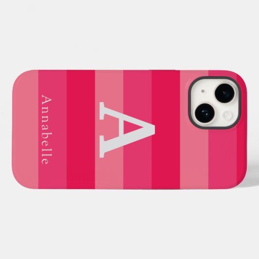 Raspberry Pink Strepen Aangepaste Monogram Naam Case-Mate iPhone Case (Achterkant (horizontaal))