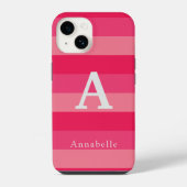 Raspberry Pink Strepen Aangepaste Monogram Naam iPhone Hoesje (Achterkant)
