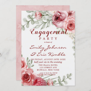 Raspberry Pink Waterverf Peony Engagement Party Kaart