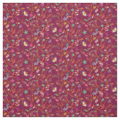 Raspberry Red Boho Flowers en Birds Stof (Swatch)