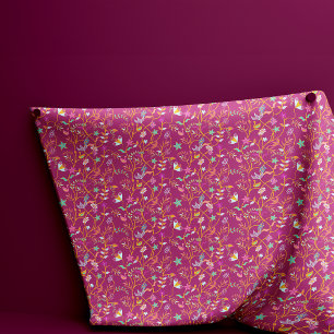 Raspberry Red Boho Flowers en Birds Stof